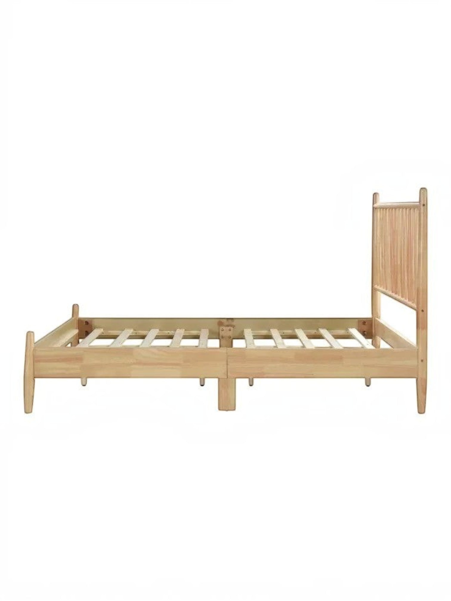 Lit double Paolo en bois naturel TOCO Meubles avec tête de lit à lattes verticales et profil bas.