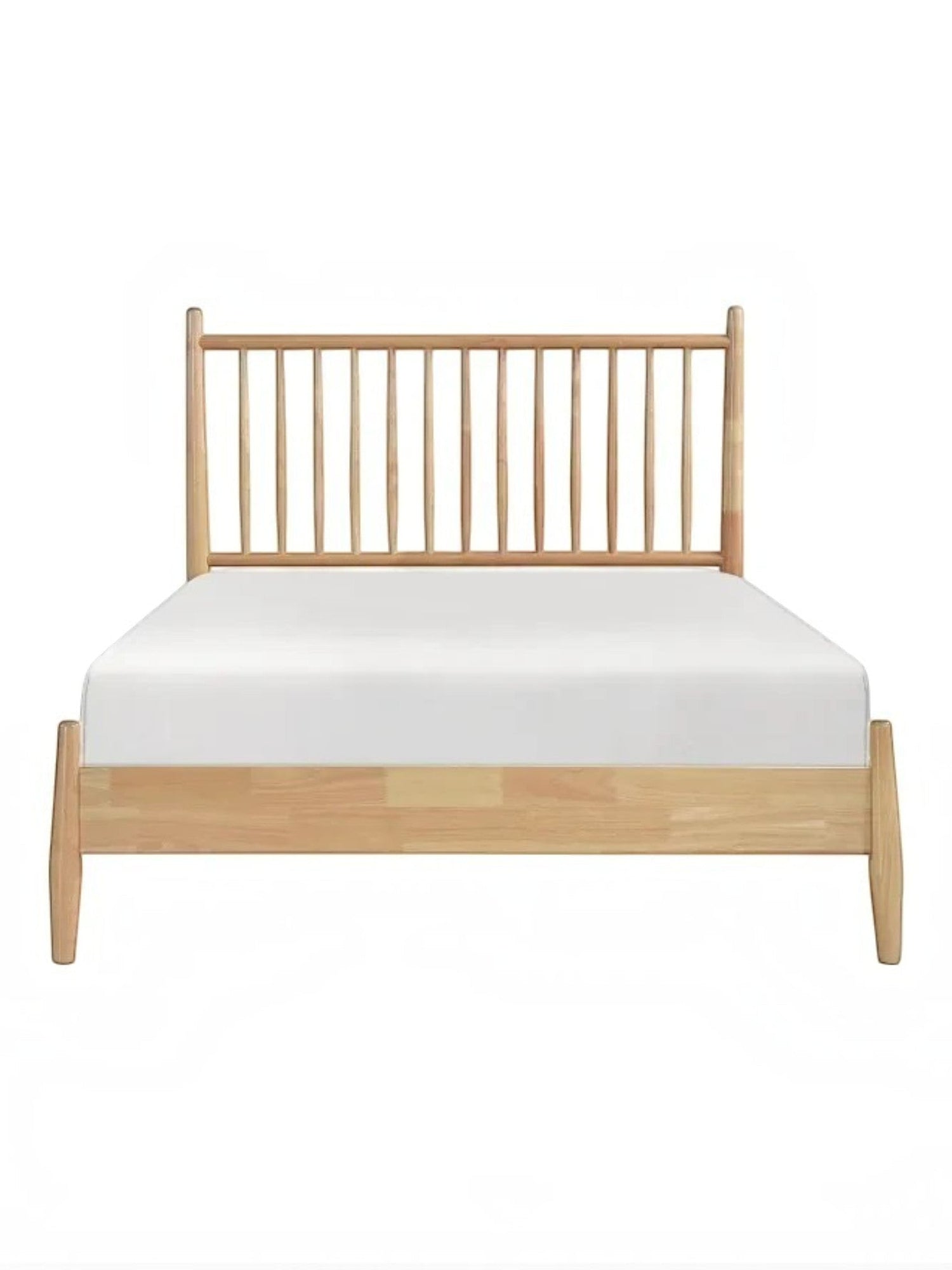 Lit double Paolo en bois naturel TOCO Meubles avec tête de lit à lattes verticales et profil bas.