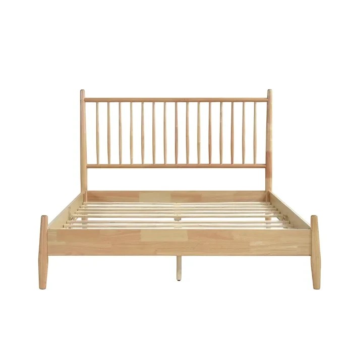 TOCO Meubles Grand Lit Paolo en bois naturel, tête de lit à lattes verticales, style Mid-Century Modern.