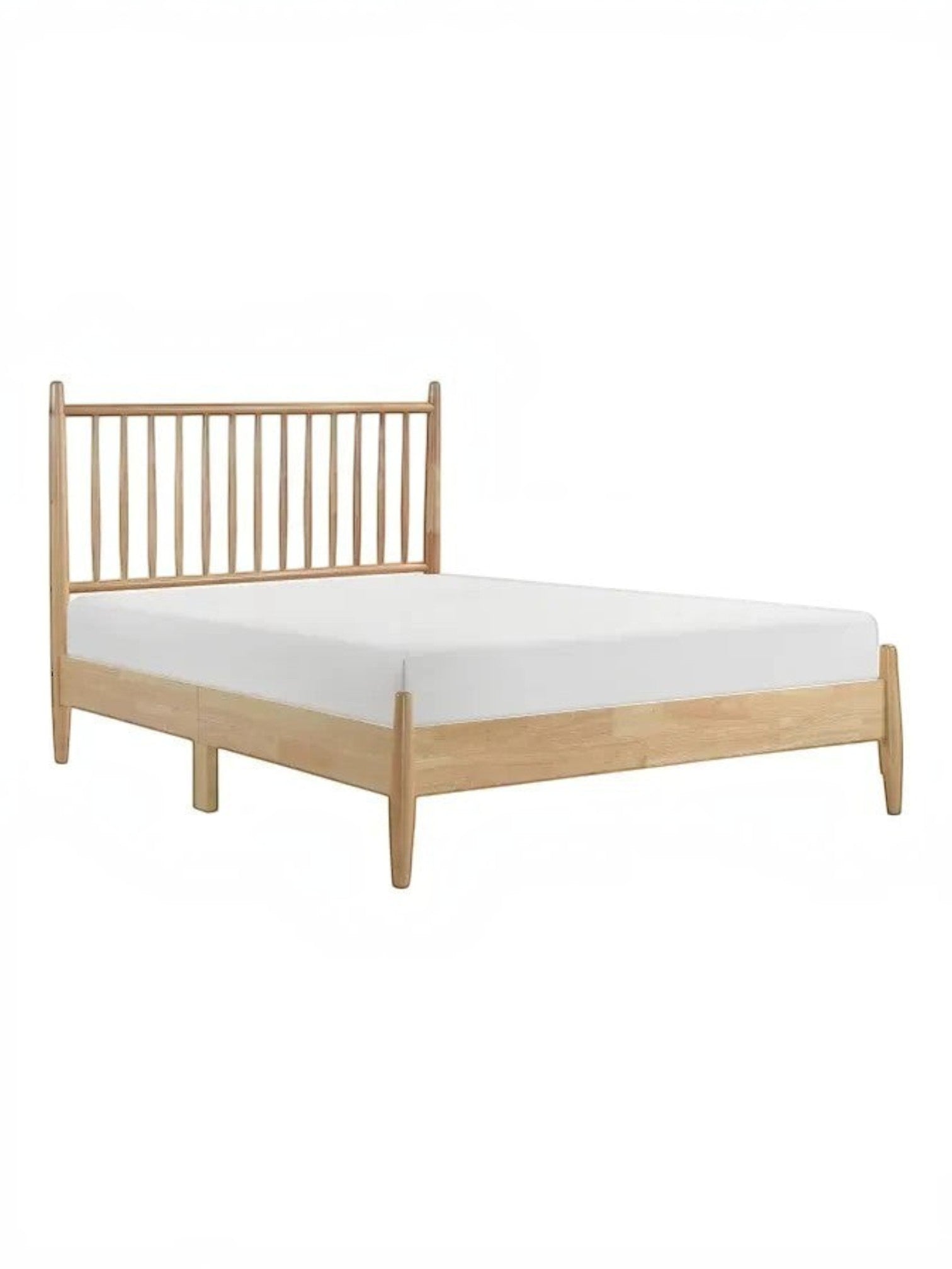 Lit double Paolo en bois naturel TOCO Meubles avec tête de lit à lattes verticales et profil bas. Style Mid-Century Modern.