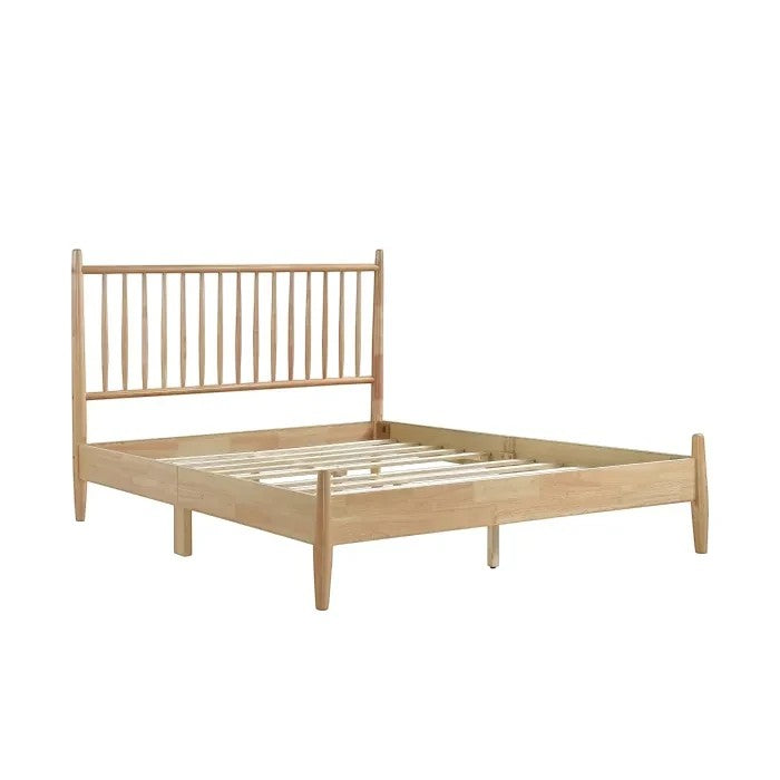 TOCO Meubles Grand Lit Paolo en bois naturel, tête de lit à lattes verticales, style Mid-Century Modern