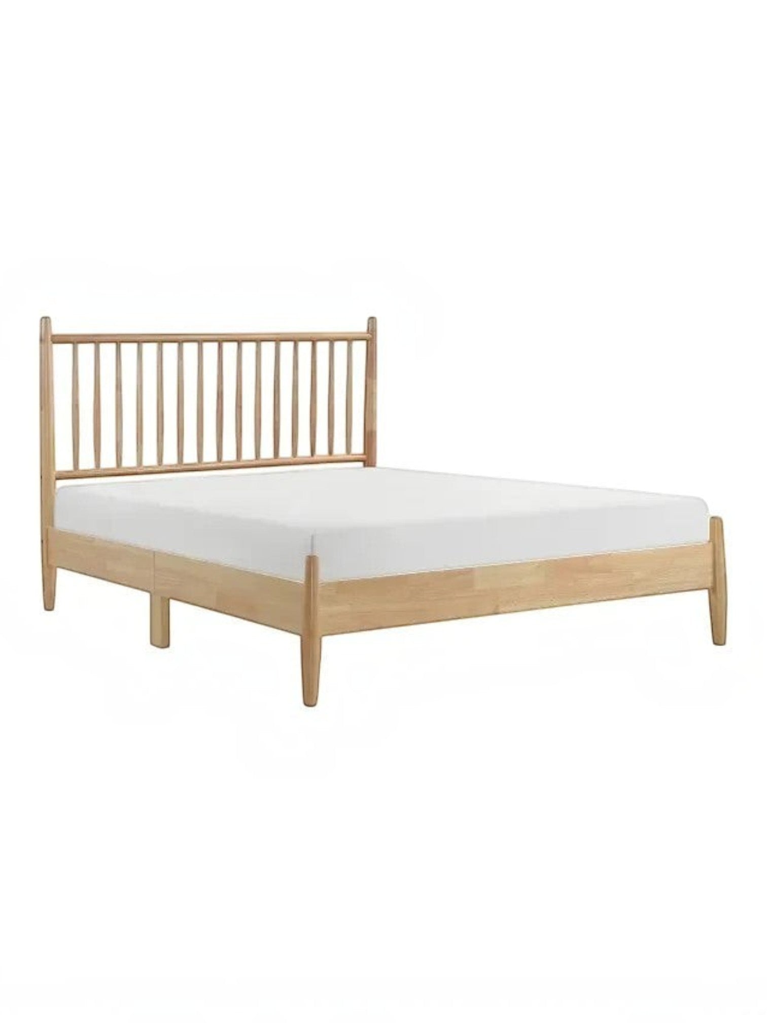 Lit plateforme Paolo TOCO Meubles en bois naturel avec tête de lit à lattes verticales style Mid-Century