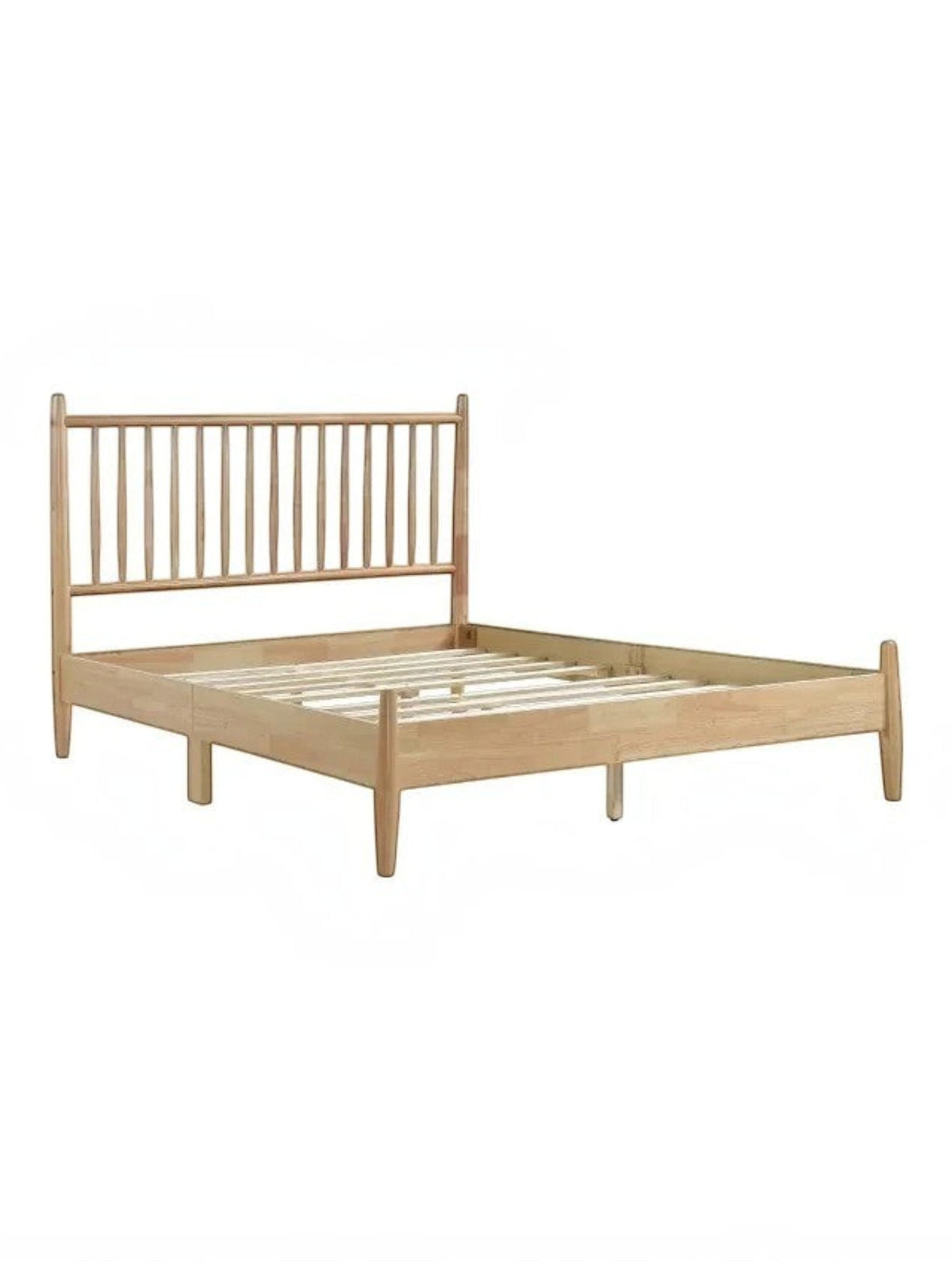 Lit plateforme Paolo TOCO Meubles en bois naturel avec tête de lit à lattes verticales style Mid-Century
