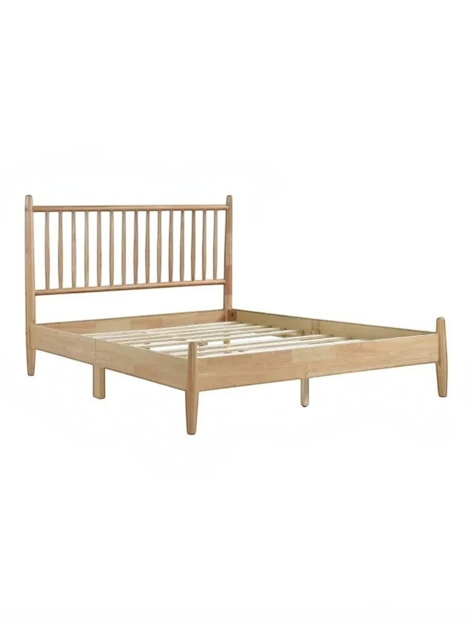 Lit plateforme Paolo TOCO Meubles en bois naturel avec tête de lit à lattes verticales style Mid-Century