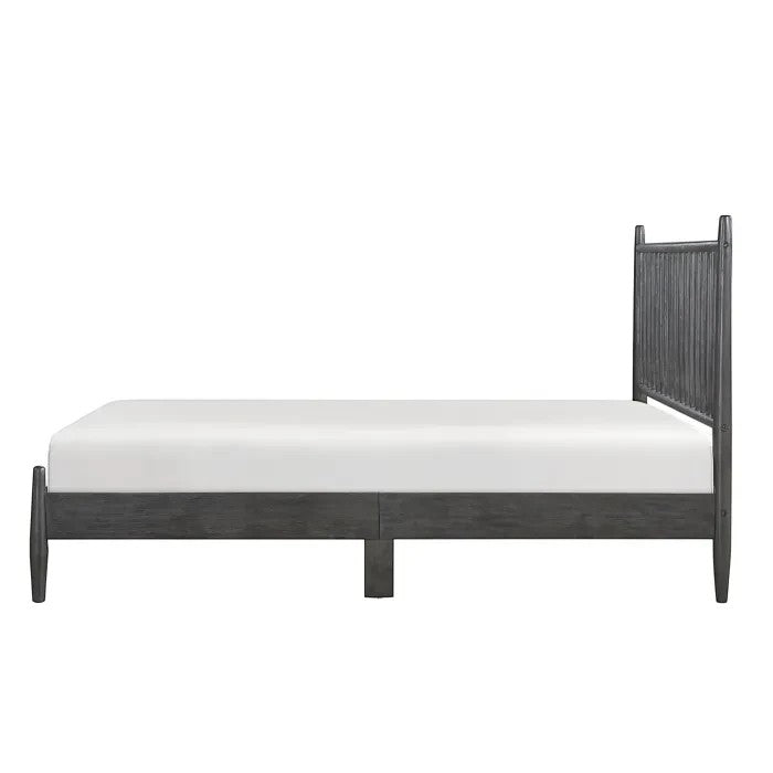Lit double Paolo TOCO Meubles en bois gris avec tête de lit à lattes verticales et design plateforme.