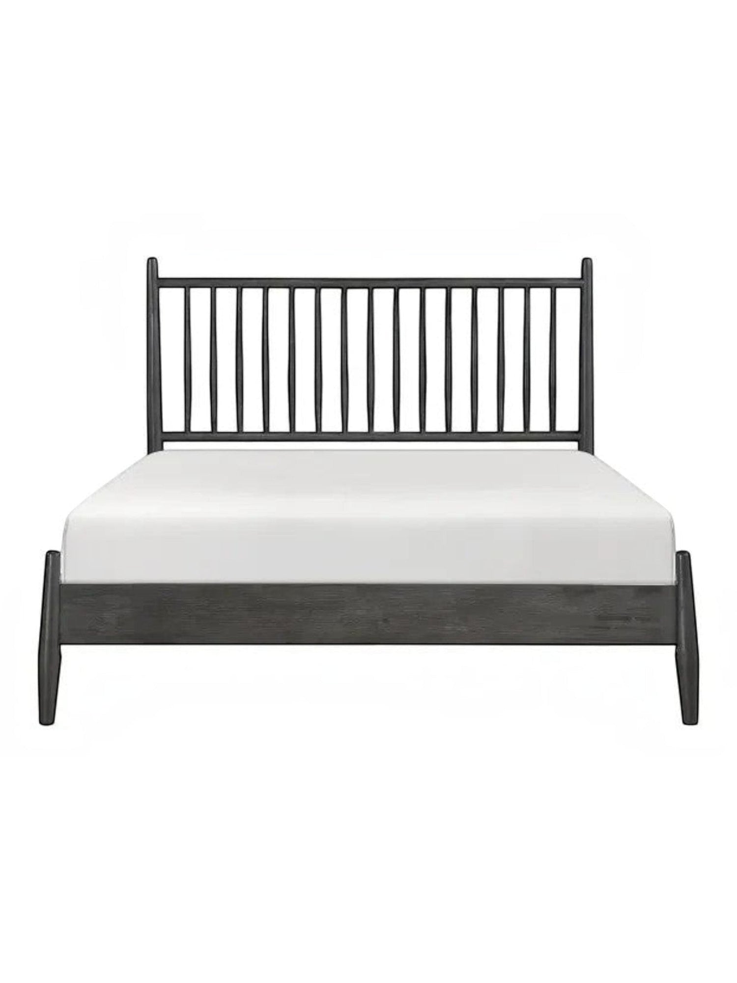 Lit double Paolo TOCO Meubles en bois gris foncé avec tête de lit à lattes verticales et design plateforme.