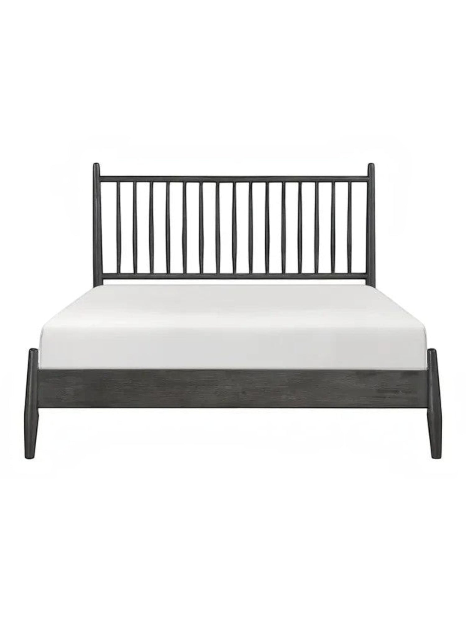 Lit plateforme TOCO Meubles Paolo en bois noir avec tête de lit à lattes verticales style Mid-Century Modern