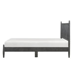 TOCO Meubles Lit Paolo plateforme en bois gris avec tête de lit à lattes verticales, style Mid-Century Modern.