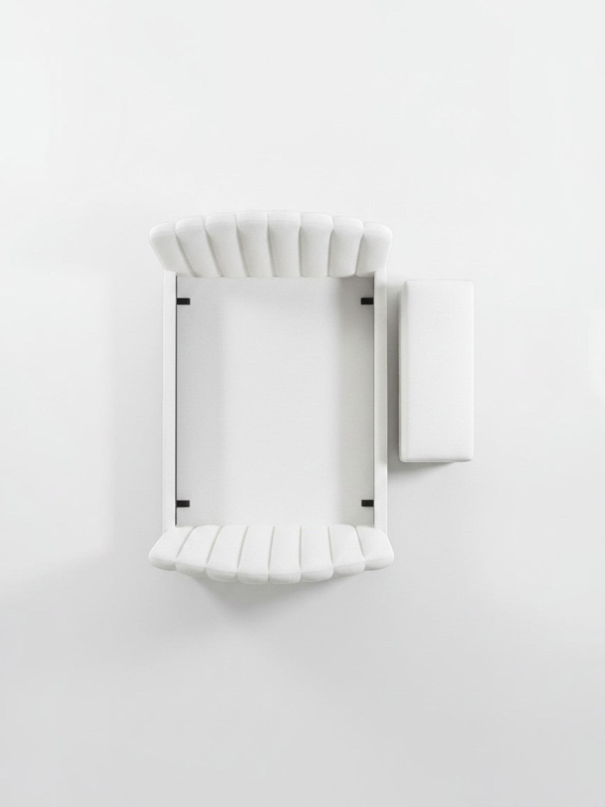 Lit plateforme TOCO Meubles Adele blanc effet peluche avec tête et pied de lit capitonnés vus de dessus
