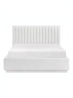 Lit plateforme King TOCO Meubles blanc avec tête de lit capitonnée en canaux verticaux et revêtement texturé