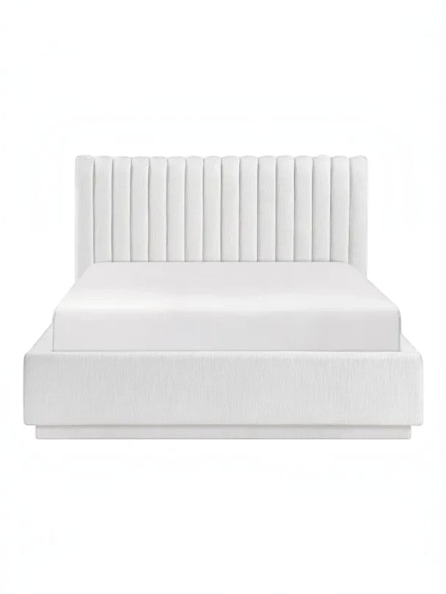 Lit plateforme King TOCO Meubles blanc avec tête de lit capitonnée en canaux verticaux et revêtement texturé