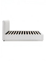 Lit plateforme King TOCO Meubles blanc avec tête de lit capitonnée verticalement et lattes de soutien apparentes
