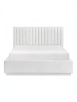 Lit plateforme King TOCO Meubles blanc avec tête de lit capitonnée en canaux verticaux et revêtement texturé