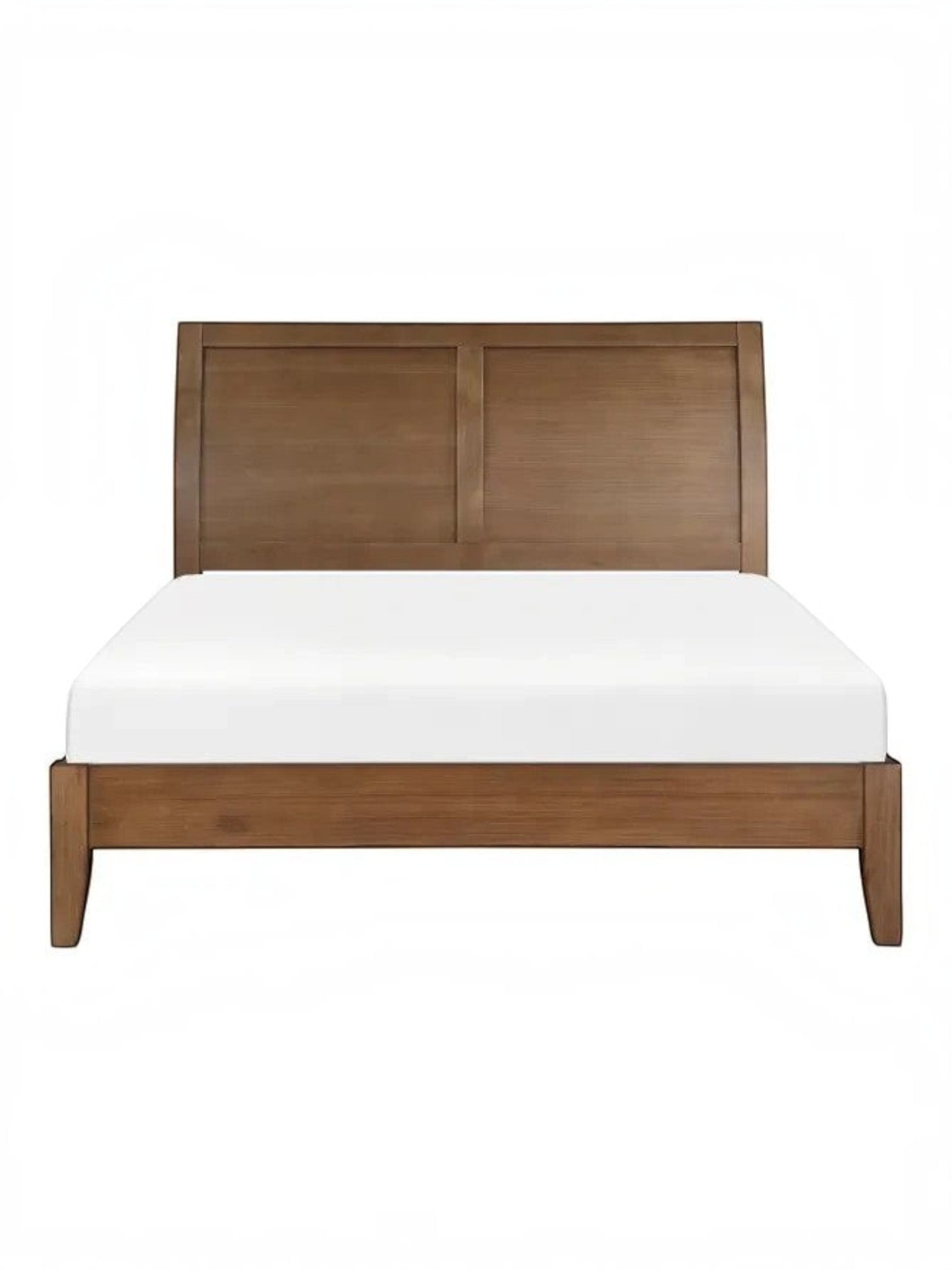 Lit plateforme TOCO Meubles Antoine en bois brun clair avec tête de lit style traîneau au design transitionnel épuré.