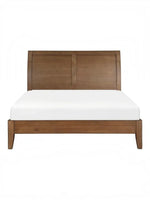 Lit plateforme queen TOCO Meubles Antoine en bois brun clair brossé avec tête de lit style traîneau