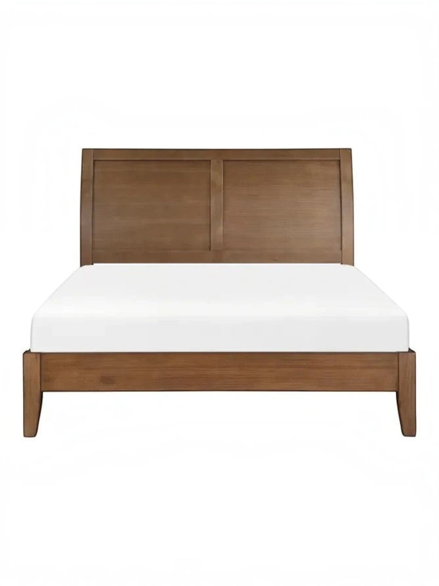 Lit plateforme queen TOCO Meubles Antoine en bois brun clair brossé avec tête de lit style traîneau