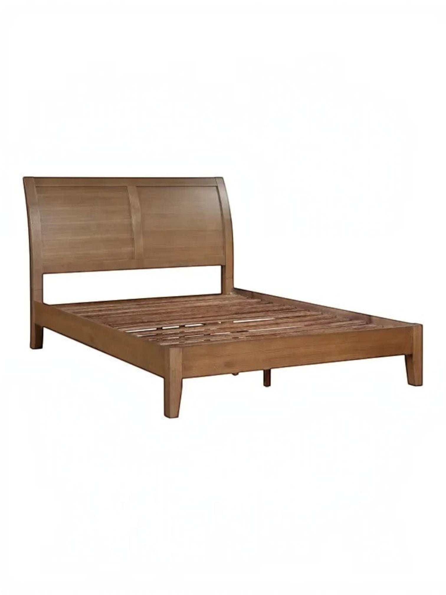 Lit plateforme TOCO Meubles Antoine en bois brun clair avec tête de lit style traîneau et design épuré