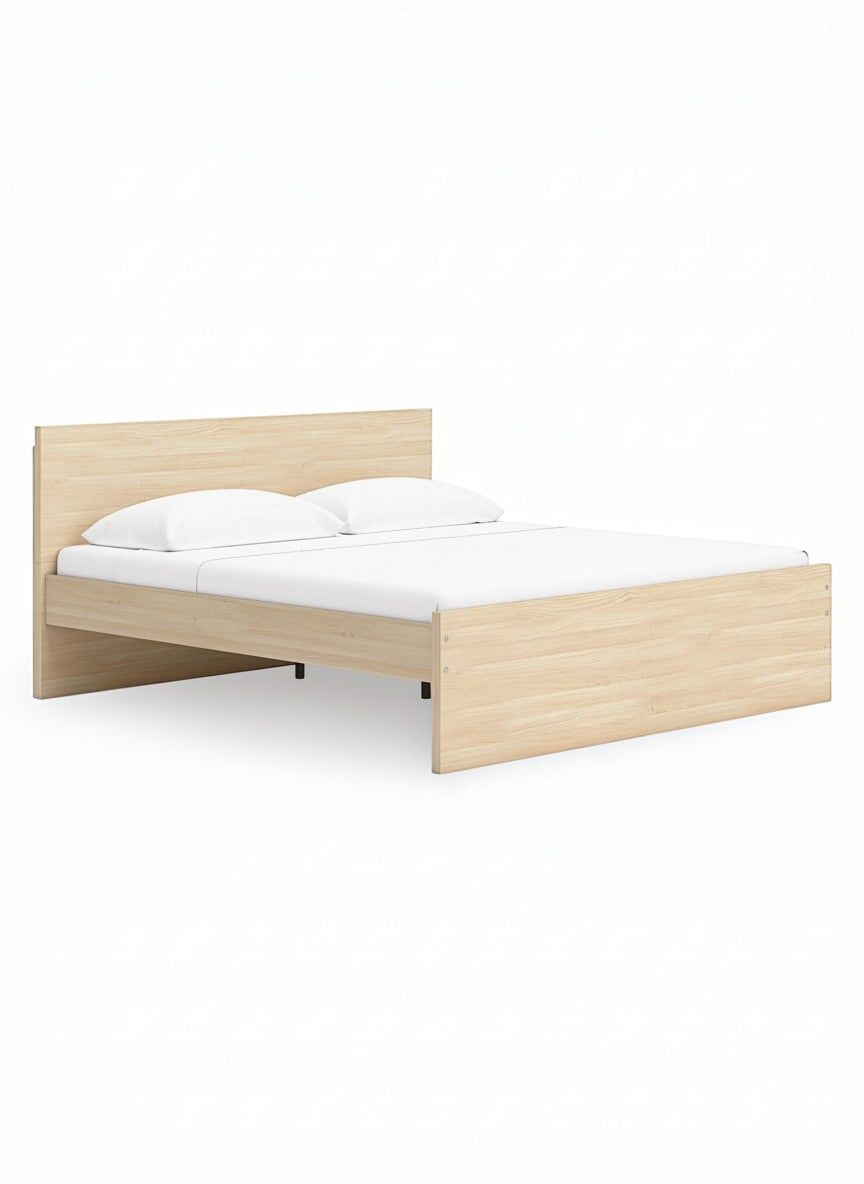 Lit plateforme moderne TOCO Meubles Hazel en bois clair avec design minimaliste et épuré sur fond blanc