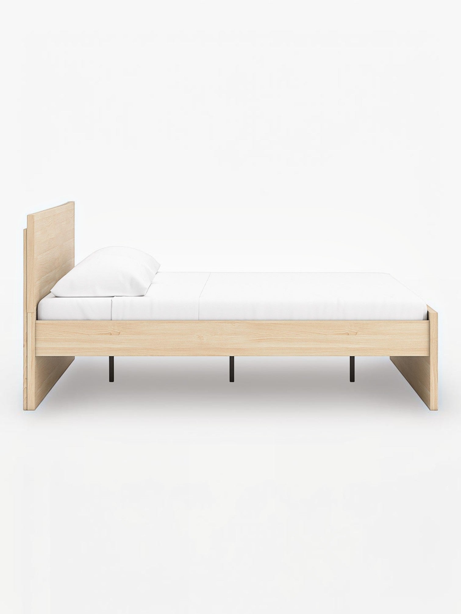 Lit plateforme Hazel TOCO Meubles en bois clair au design minimaliste avec tête de lit épurée vue de profil