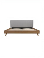 Très grand lit TOCO Meubles Nova plateforme en bois brun avec tête de lit rembourrée en tissu gris style moderne