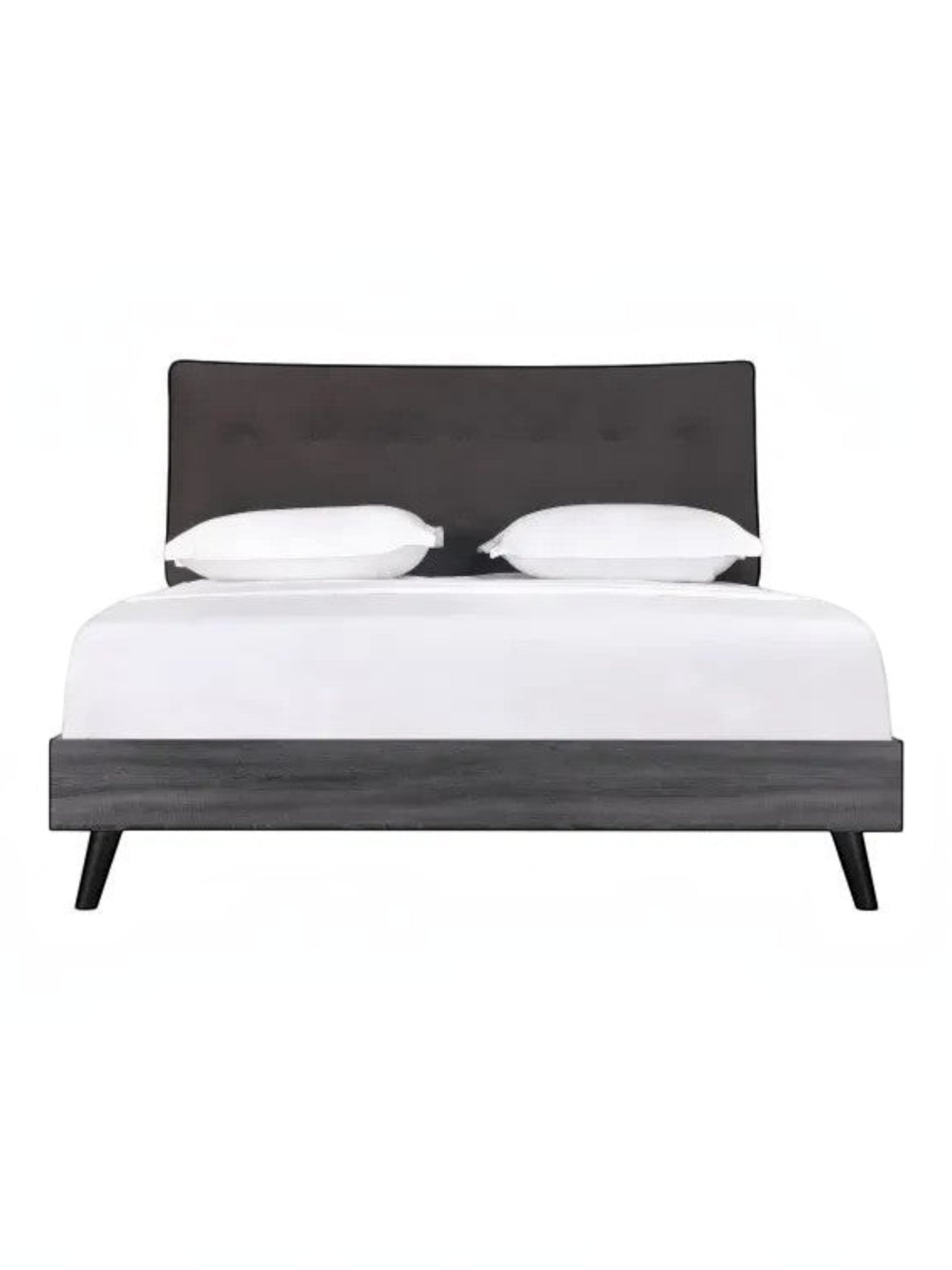 Lit plateforme TOCO Meubles Paolo avec tête de lit rembourrée foncée et cadre en bois gris au style moderne