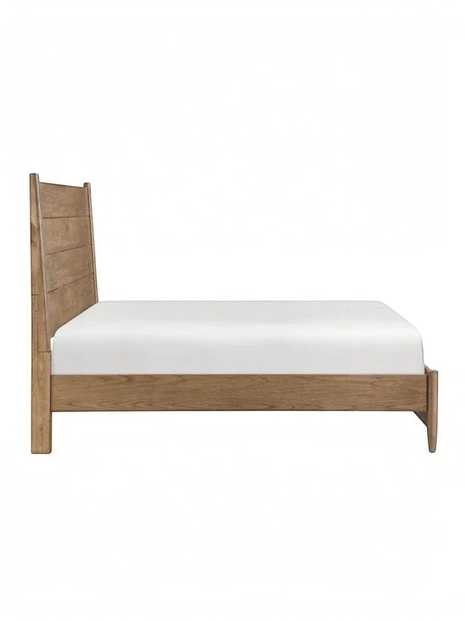 Lit plateforme TOCO Meubles Noria en bois de hickory brun avec tête de lit haute et design épuré vue de profil