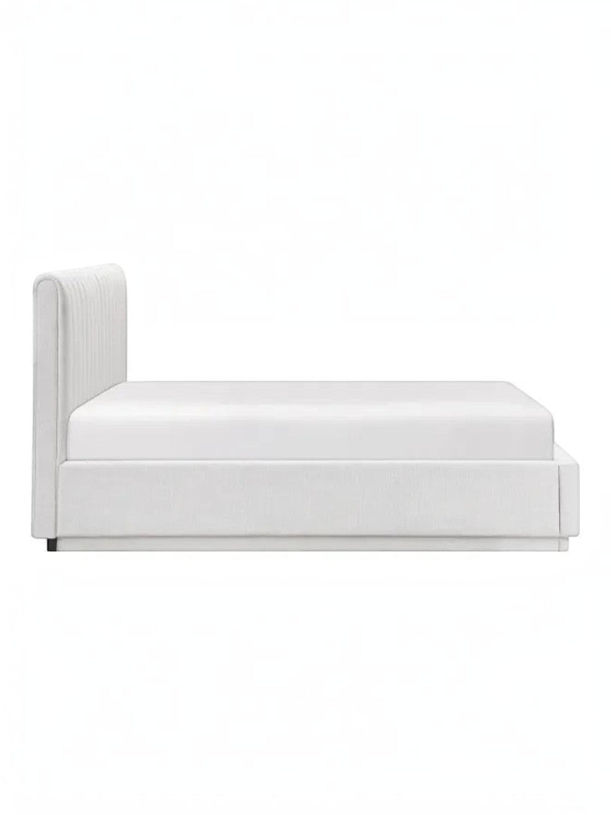 Lit plateforme King TOCO Meubles Emilio blanc avec tête de lit à capitonnage vertical et design moderne épuré