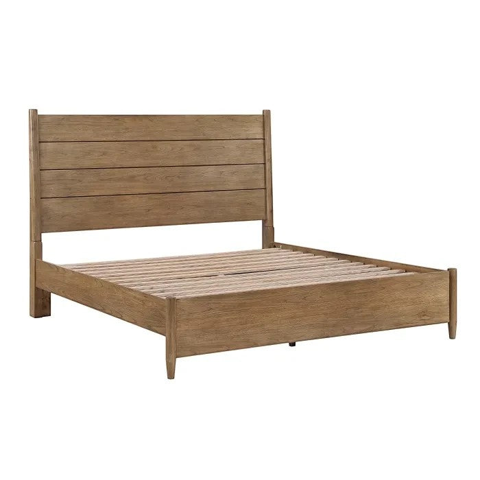 TOCO Meubles Lit plateforme Noria en bois brun avec tête de lit à lattes et coussin amovible