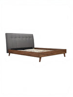 Lit plateforme TOCO Meubles Rafael avec tête de lit capitonnée grise et cadre en bois imitation noyer