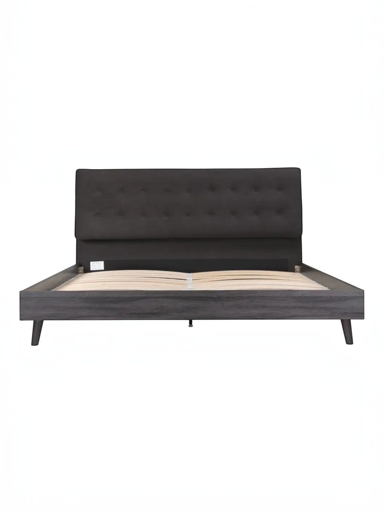 Lit plateforme TOCO Meubles Gianni gris foncé avec tête de lit capitonnée en velours et cadre imitation bois