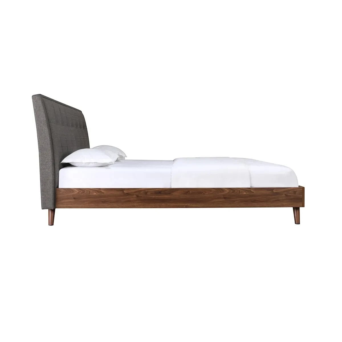 TOCO Meubles Lit Rafael gris et imitation noyer, tête de lit capitonnée, design contemporain.