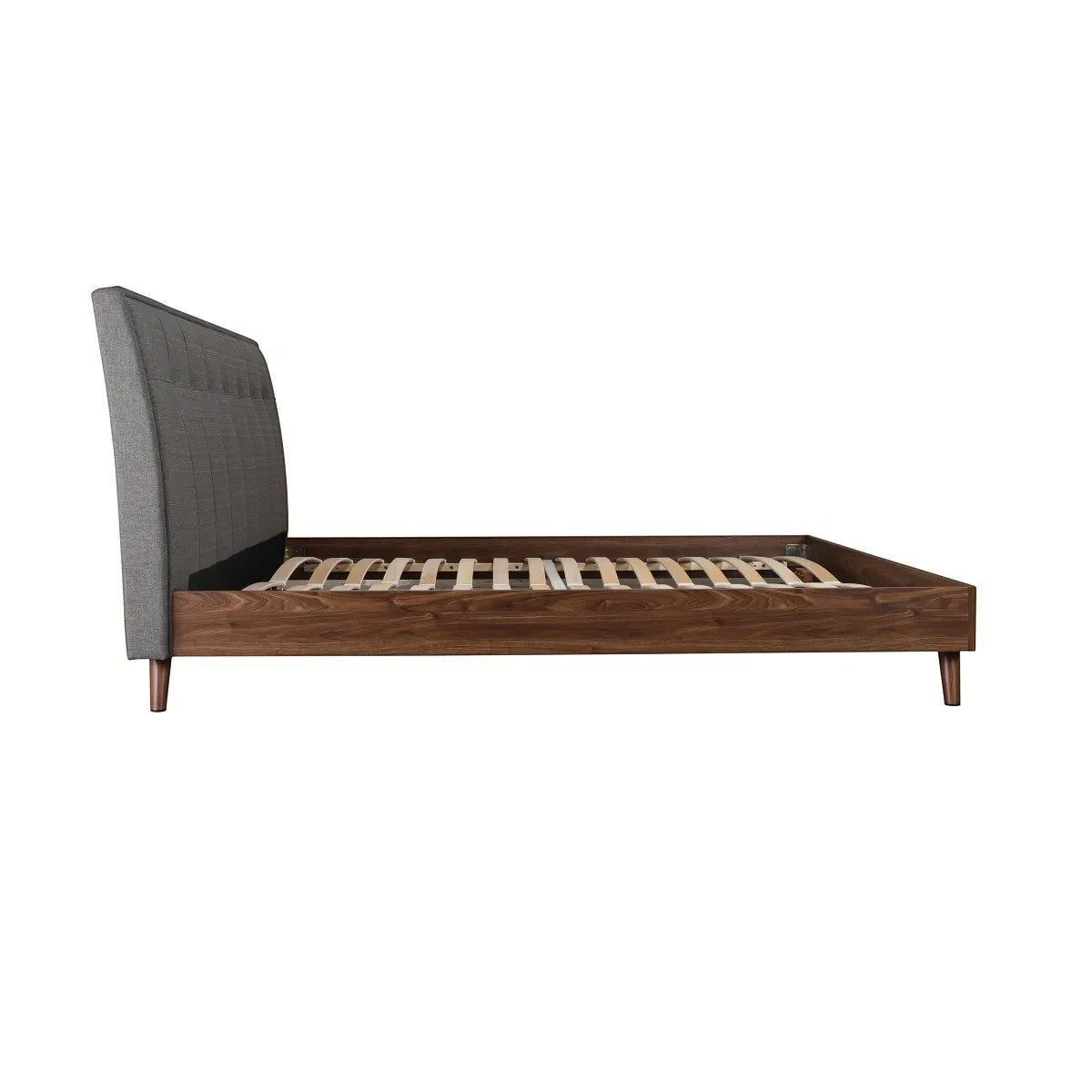 TOCO Meubles Lit Rafael gris et imitation noyer, tête de lit capitonnée, design plateforme.