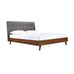 TOCO Meubles Grand Lit Rafael, lit plateforme 2 tons avec tête de lit rembourrée en tissu gris et cadre imitation noyer.