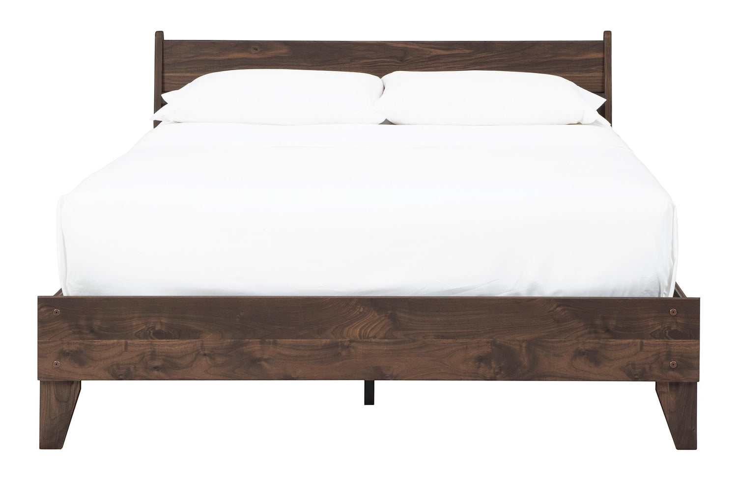TOCO Meubles Grand Lit Ramona en bois brun foncé, design moderne avec tête de lit épurée et pieds biseautés.