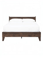 TOCO Meubles Grand Lit Ramona en bois brun foncé, design moderne avec tête de lit épurée et pieds biseautés.