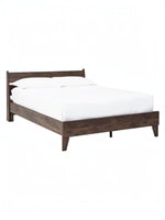 Lit Ramona TOCO Meubles en bois brun foncé avec tête de lit incurvée et pieds fuselés. Design moderne.