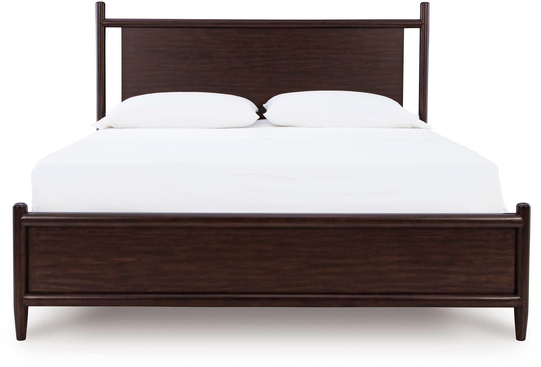 TOCO Meubles Lit Rosie grand lit en bois merlot avec tête de lit à panneaux et pieds fuselés. Design Mid-Century.
