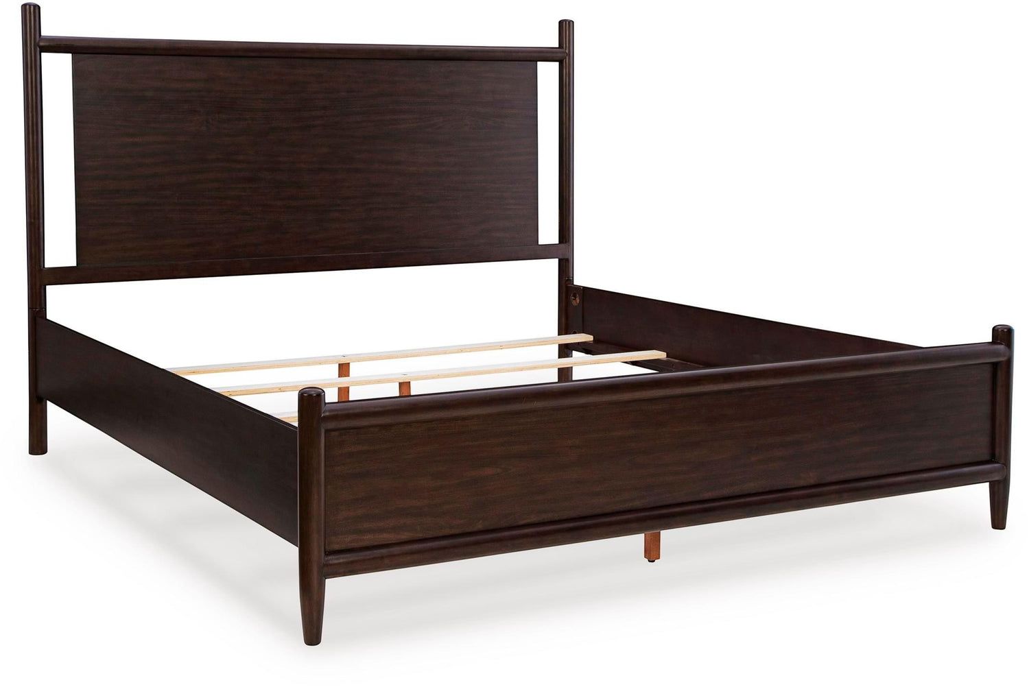 TOCO Meubles Lit Rosie très grand en bois merlot, design Mid-Century avec tête de lit et pieds arrondis.