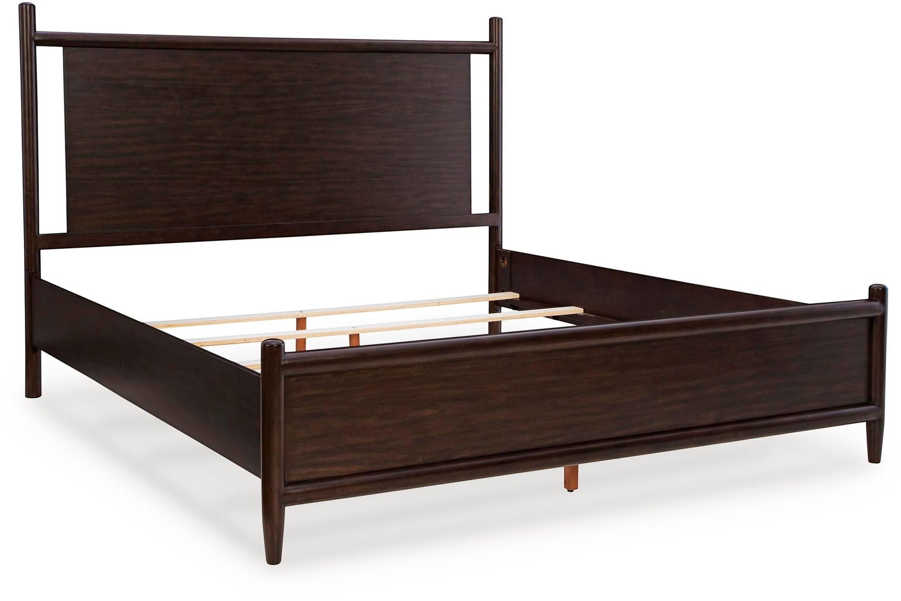 TOCO Meubles Lit Rosie très grand en bois merlot, design Mid-Century avec tête de lit et pieds arrondis.