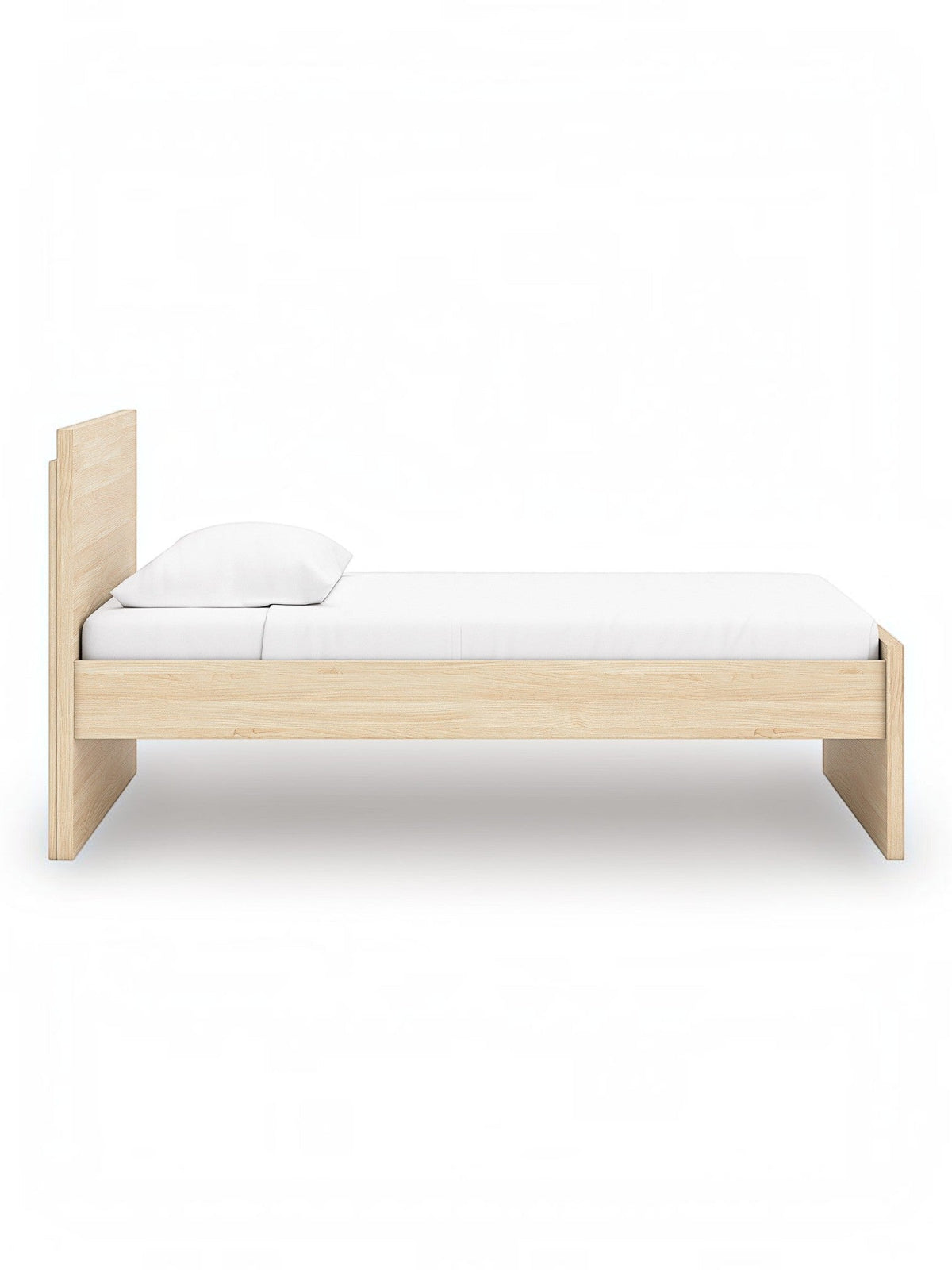Lit plateforme simple en bois clair TOCO Meubles, design minimaliste avec tête de lit basse et pieds carrés.