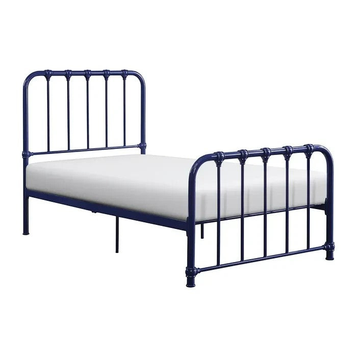 TOCO Meubles Lit Simple Daisy en métal bleu marine avec un matelas blanc, style vintage