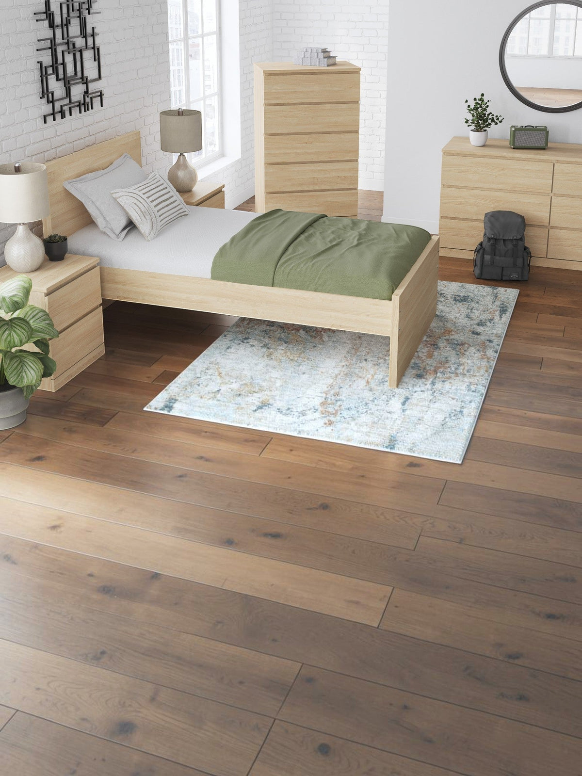 TOCO Meubles Lit Simple Hazel en bois naturel, design plateforme minimaliste, 140x190 cm, avec table de chevet assortie.