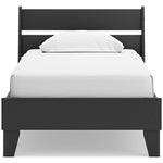 Lit simple noir TOCO Meubles Solene en bois, design contemporain avec tête de lit à lattes et cadre bas.