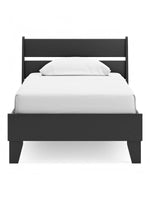Lit simple noir TOCO Meubles Solene en bois, design contemporain avec tête de lit à lattes et cadre bas.