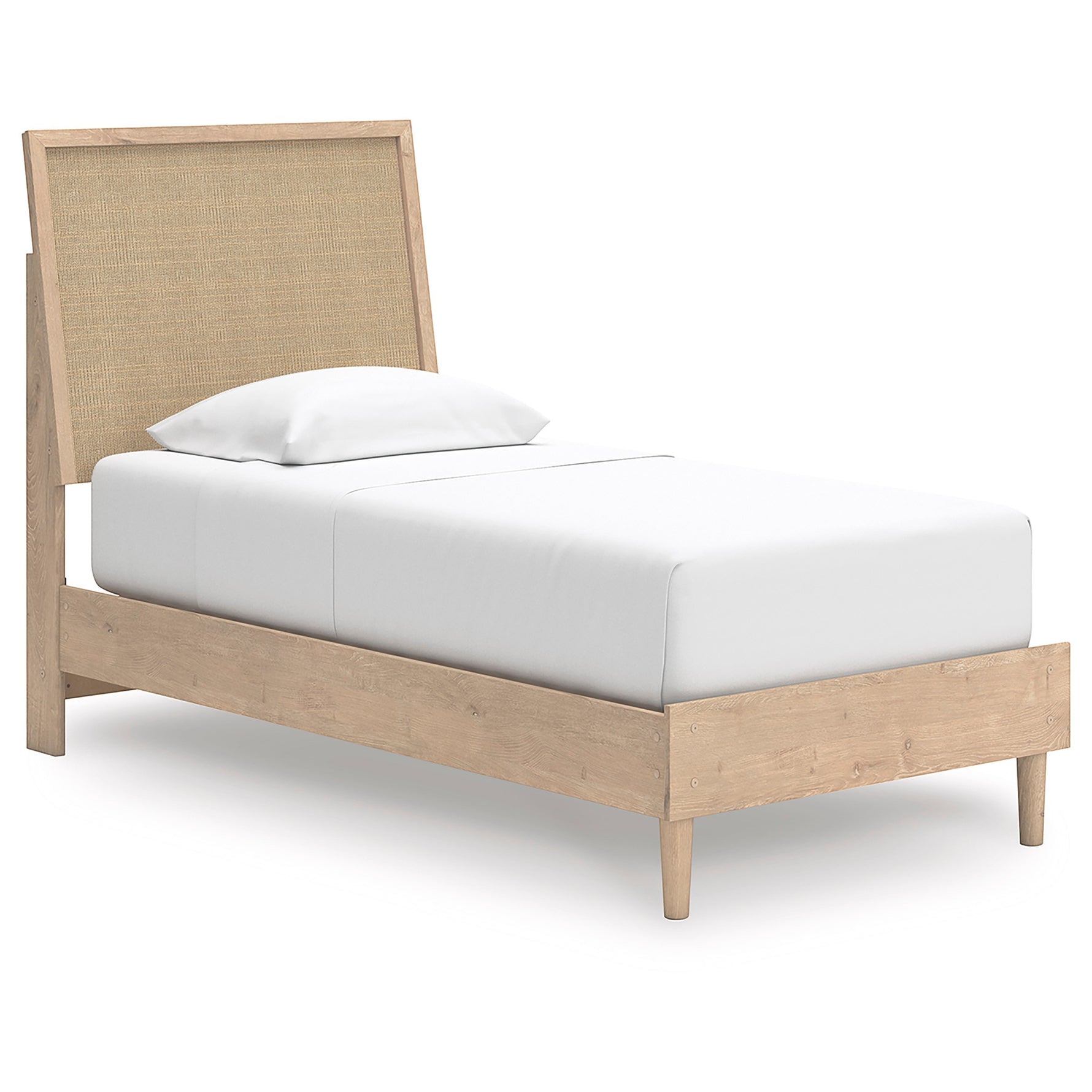 TOCO Meubles Lit simple Olive en bois clair avec tête de lit en cannage beige