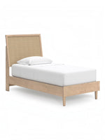 TOCO Meubles Lit simple Olive en bois clair avec tête de lit en cannage beige
