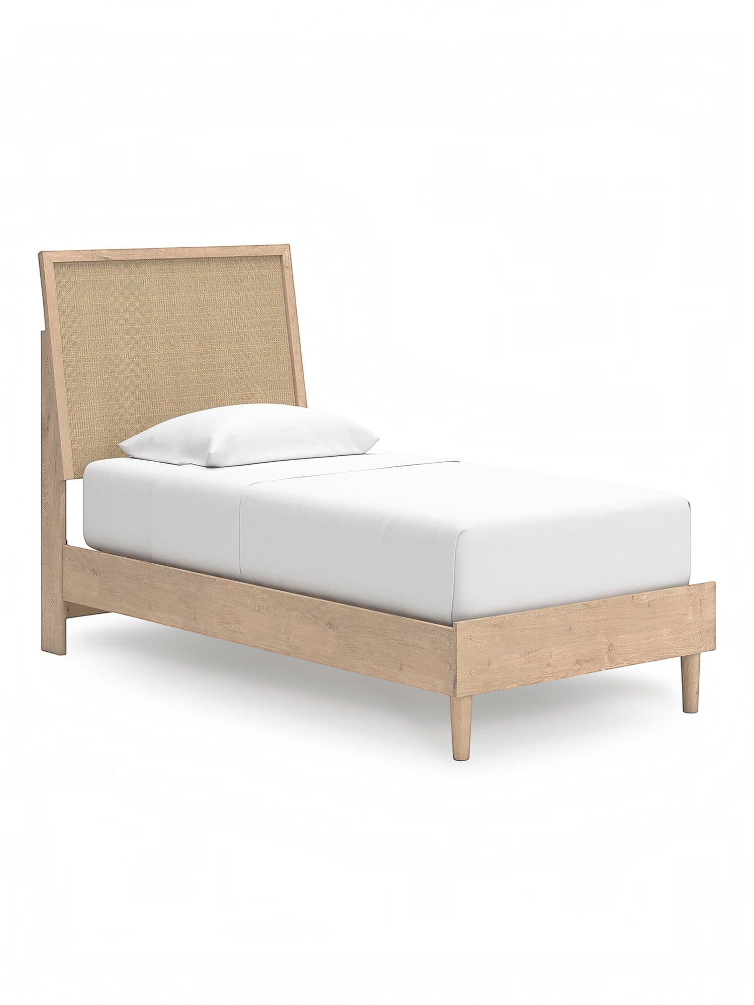 TOCO Meubles Lit simple Olive en bois clair avec tête de lit en cannage beige