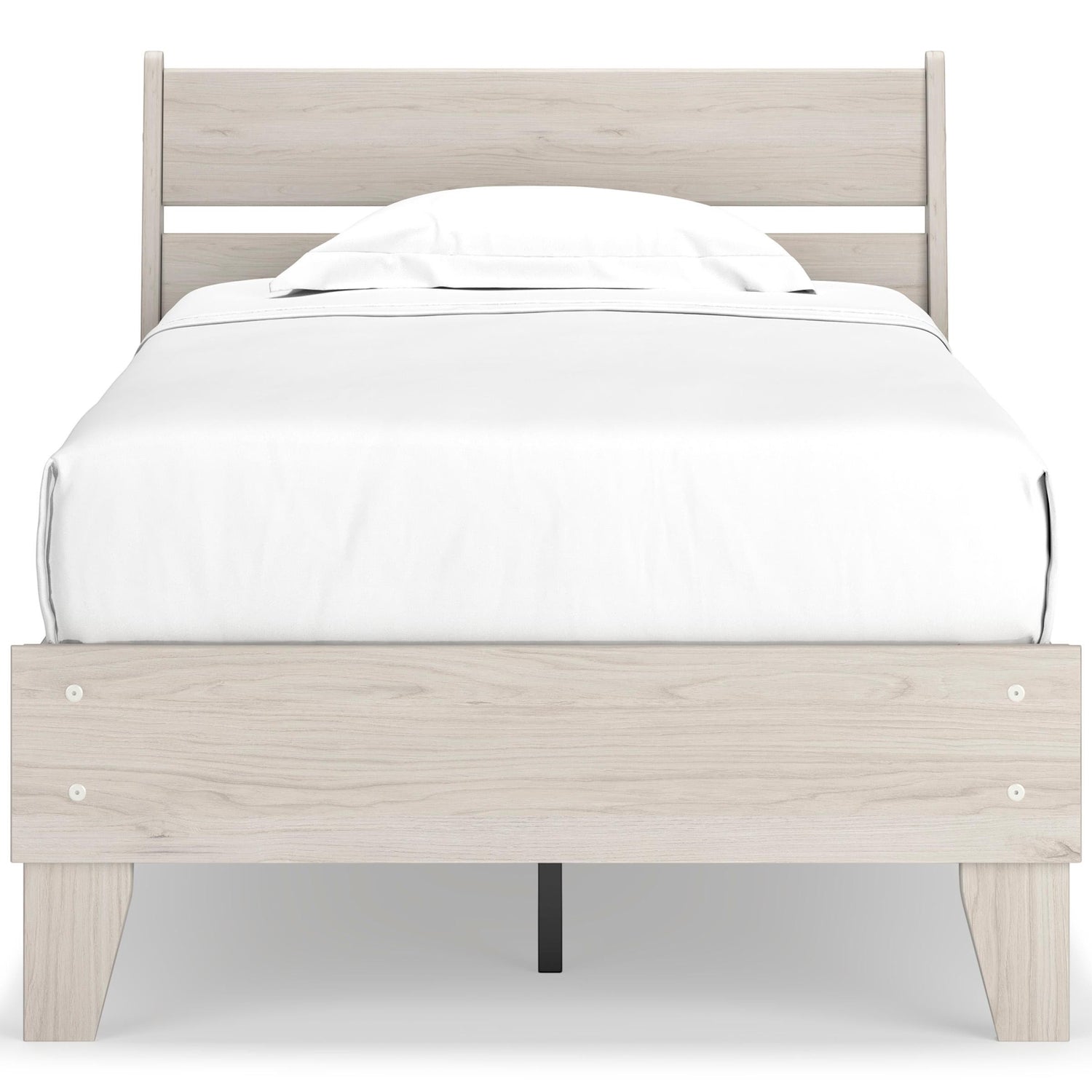Lit simple Solene en bois clair avec tête de lit à lattes et sommier blanc par TOCO Meubles