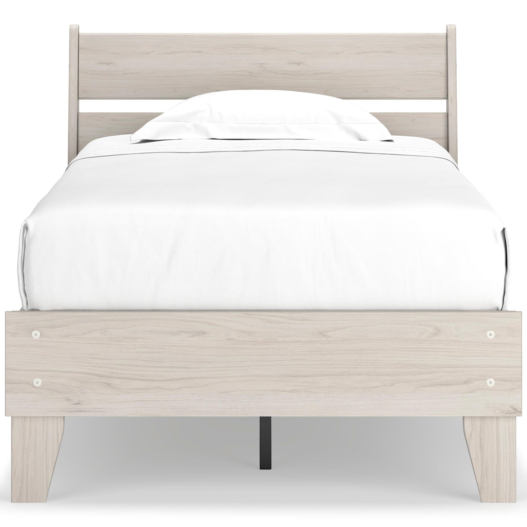 Lit simple Solene en bois clair avec tête de lit à lattes et sommier blanc par TOCO Meubles
