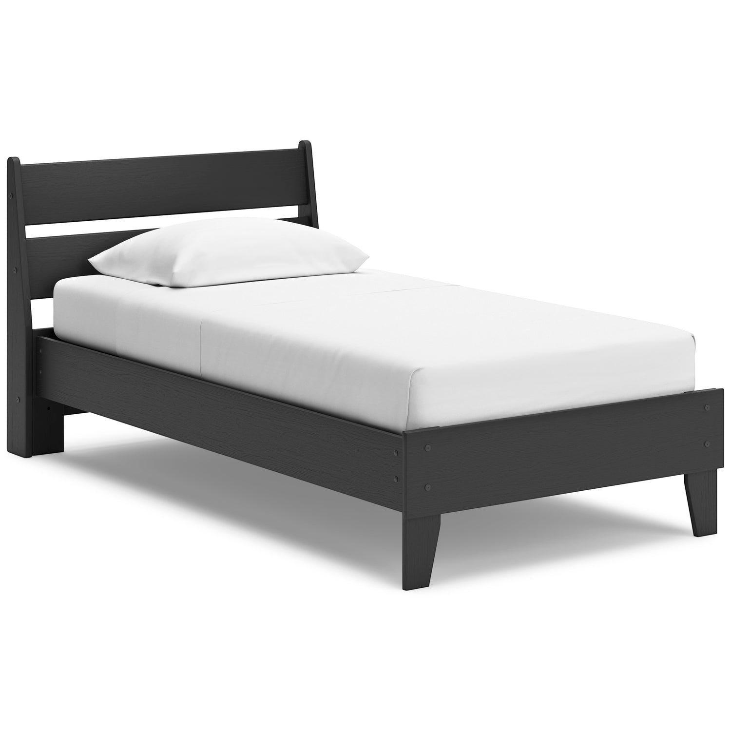 Lit simple Solene TOCO Meubles en bois gris foncé, design contemporain avec tête de lit et cadre bas.